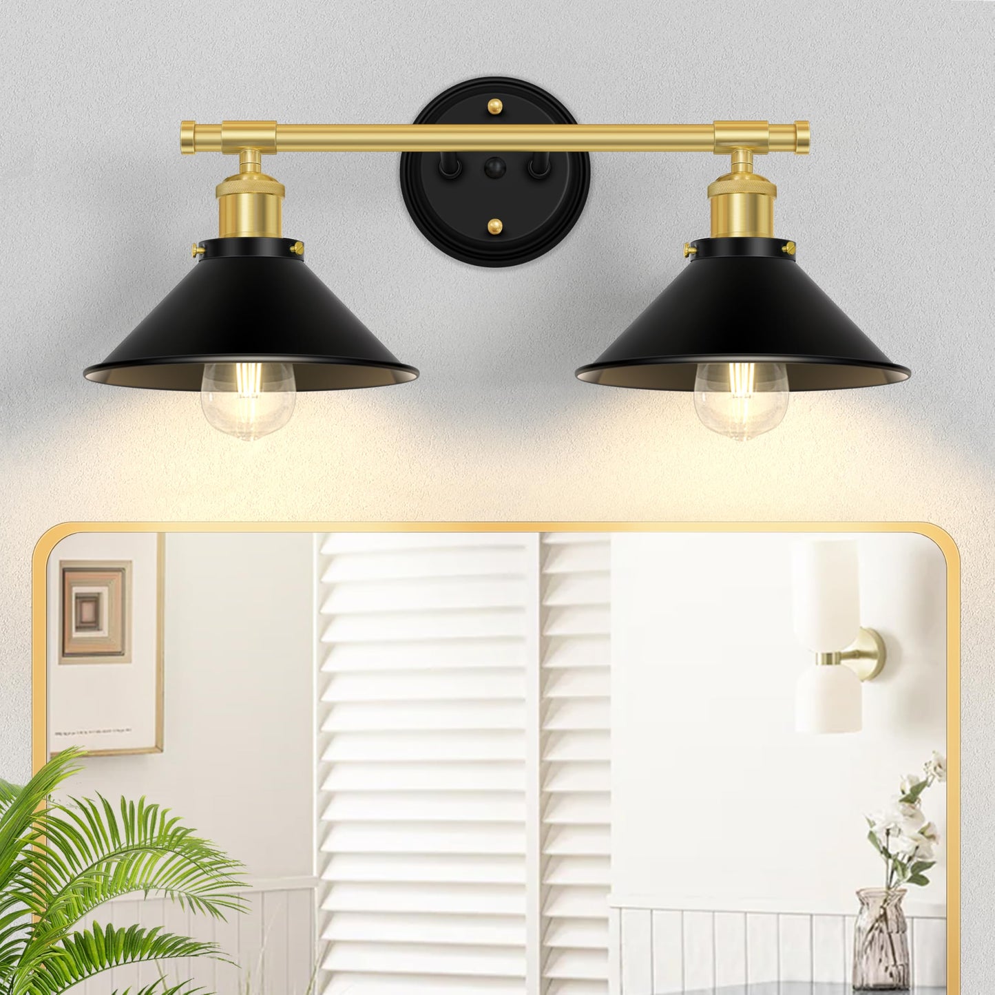 Licperron 2-Light Vanity Light Fixtures, Metal, Black & Gold, Industrial Design for Bathroom, Kitchen, Bedroom, Hallway