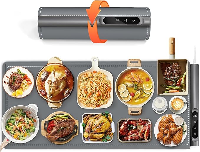 Graphene Food Warming Mat for Countertop - Fast Full Surface Heating, Extra Large (XXL 36”x 16") Electric Warming Trays for Buffets Party with 6 Temp & Timer Settings, Gifts for Mom Wife, Gray