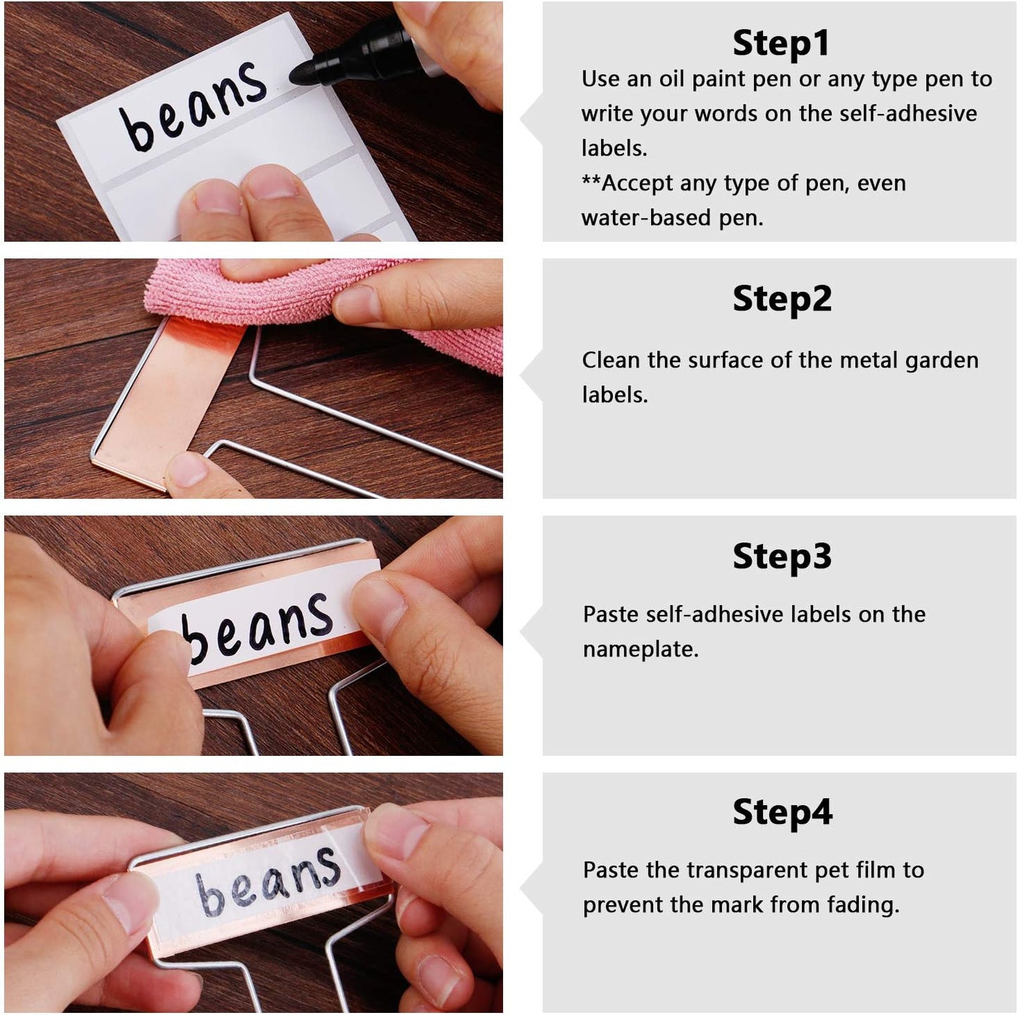 30PCS Copper Metal Plant Tags Plant Labels with 60Pcs Labels, Rainproof PET Film & Permanent Pen, 10" Weatherproof Banner Garden Markers, Marking Protection Seedling Signs Nursery Tags