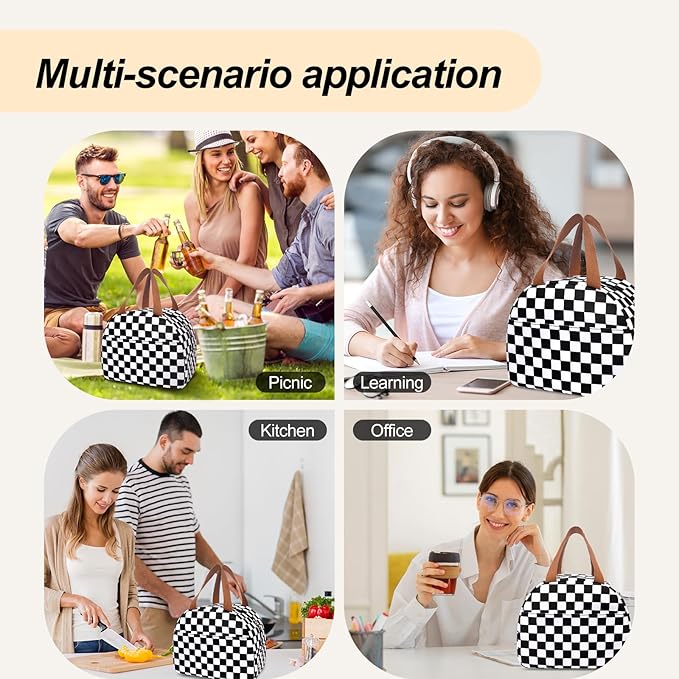 Lunch Box for Women,Cute Quilted Lunch Tote Bag,Reusable Insulated Lunch Box,Large Capacity Cooler Bag with Compartments for Work, Picnics or Travelling