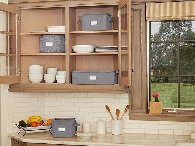 Covermates Keepsakes Flatware Storage Box - Stackable - Reinforced Handles - China Storage, Graphite