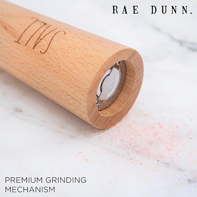 Rae Dunn Salt and Pepper Grinder Set of 2 - Bamboo Sea Salt Pepper Grinder - Classy Salt and Pepper Shakers - Pepper Mill & Salt Mill, Black