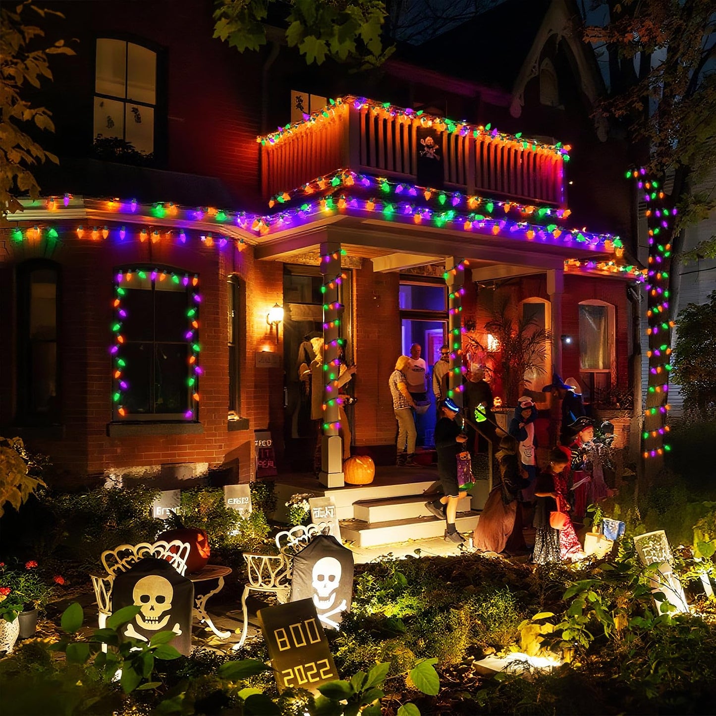 Kaq 2Pk 100Led Orange Purple And Green C9 Halloween Lights Waterproof Indoor Outdoor  Extendable 98Ft String Lights Plug In With 13 Lighting Modes  Halloween Decorations For Party  Outside Yard Decor