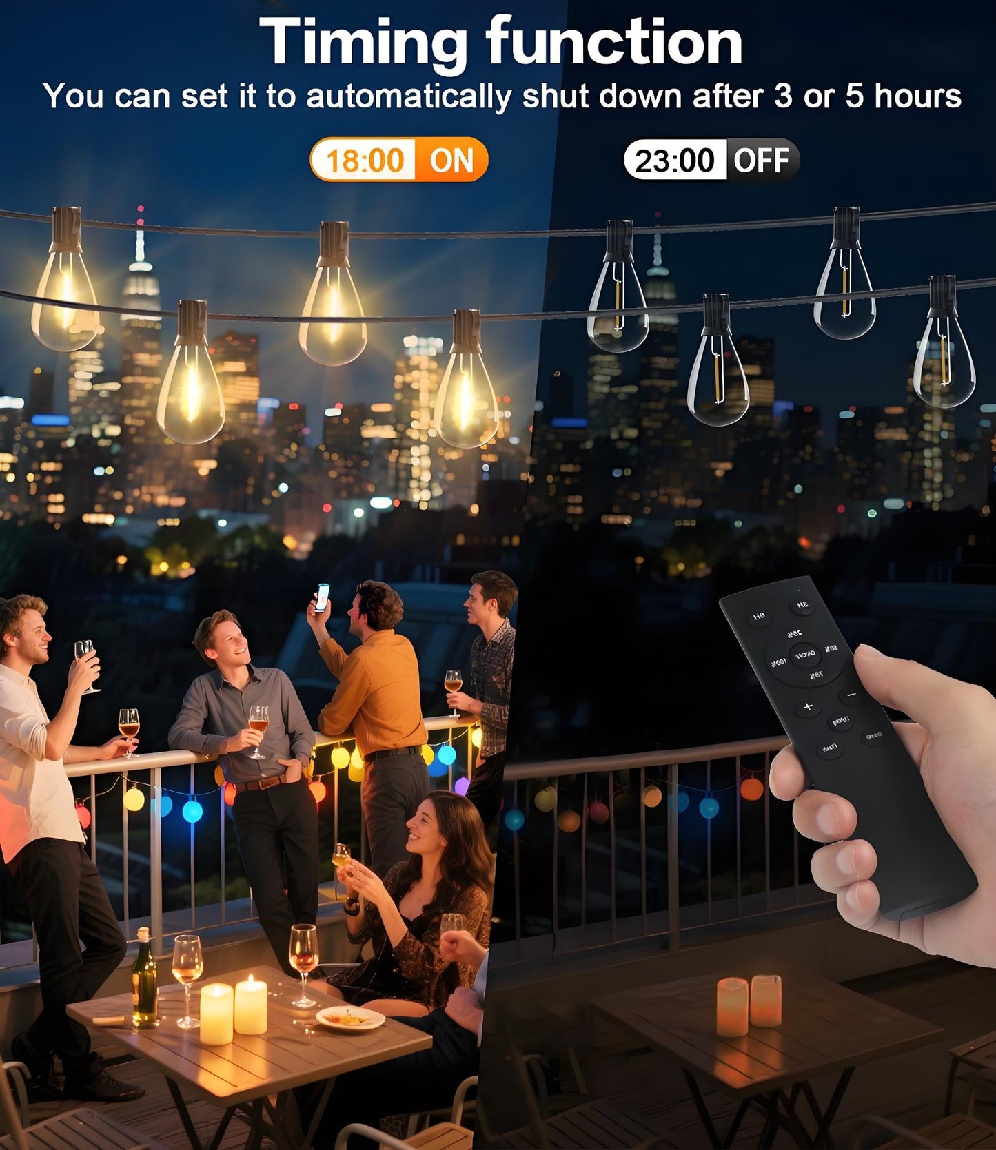 Tenmiro LED Outdoor String Lights, 200FT with Remote, 74+2 Shatterproof Bulbs, Dimmable, Warm Light, Model S11-12FT, Patio Decor