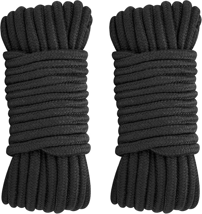 KINGLAKE 10MM Soft Cotton Rope 2 Pack 33Ft/10M Black Rope Thick Rope for Plant Hanging, Hanging Clothes, Crafts, Wrapping,...