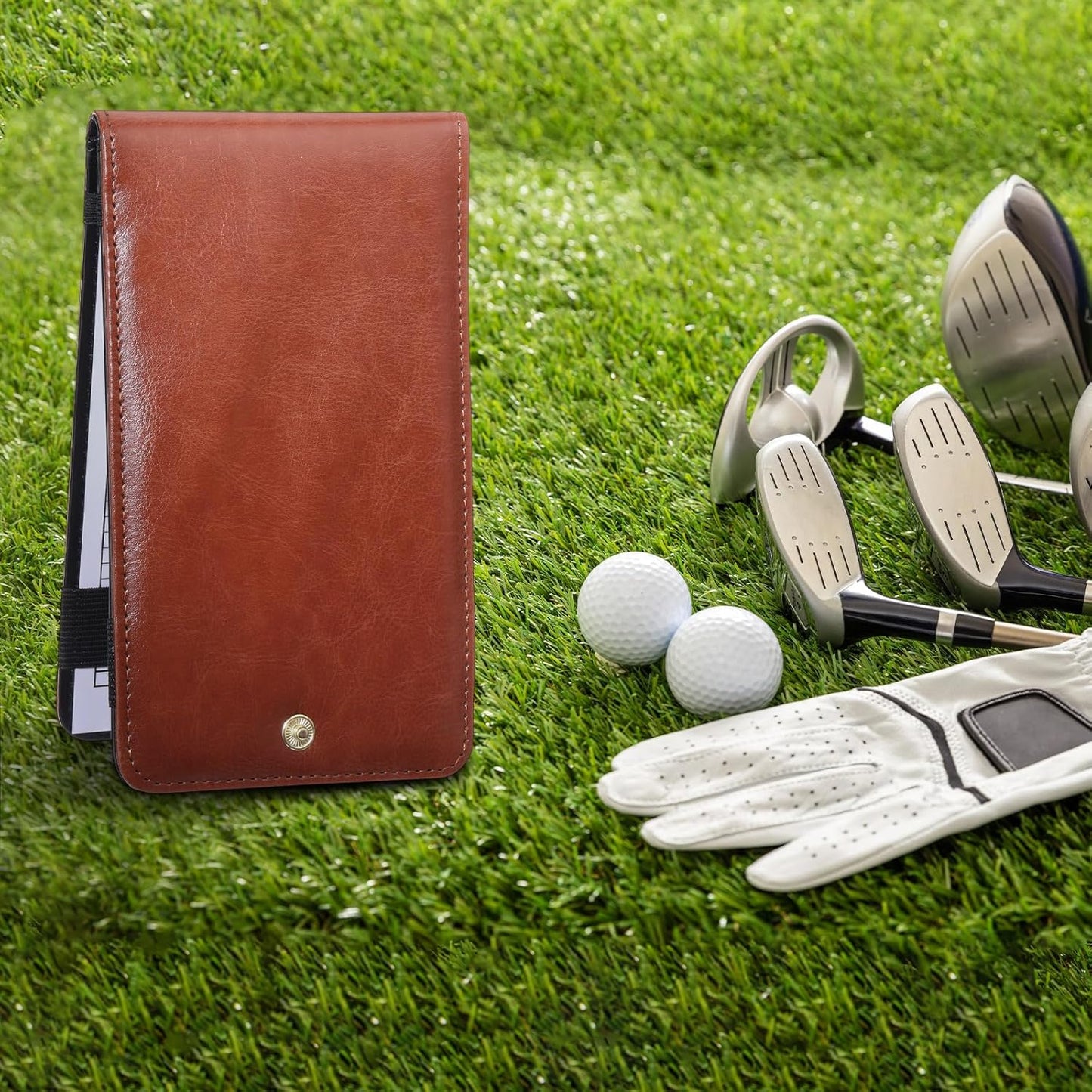 Yexiya 7 Pcs Magnetic Leather Golf Scorecard Holder with 4 Scorecard Books 1 Pencil 1 Golf Reference Distance Card Yardage Book Gift for Men Golfers Sports Outdoor Club Accessories