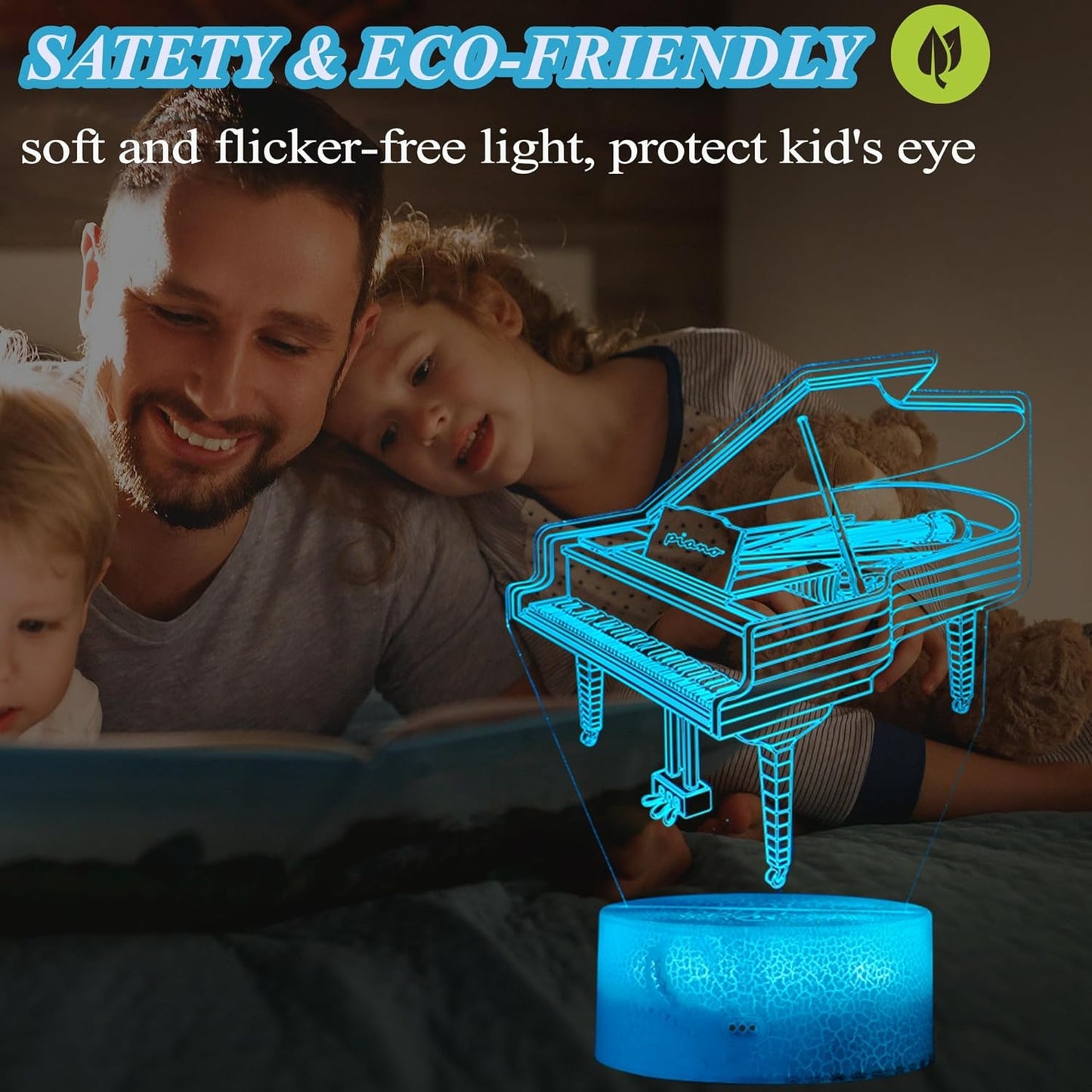 Piano Night Light, Instrument Gifts, Piano 3D Illusion Lamp with 16 Colors Changing, Timer, 4 Flash Modes and Dimmable, Kids Boys Girls Room Decoration, Holiday Xmas Music Gifts