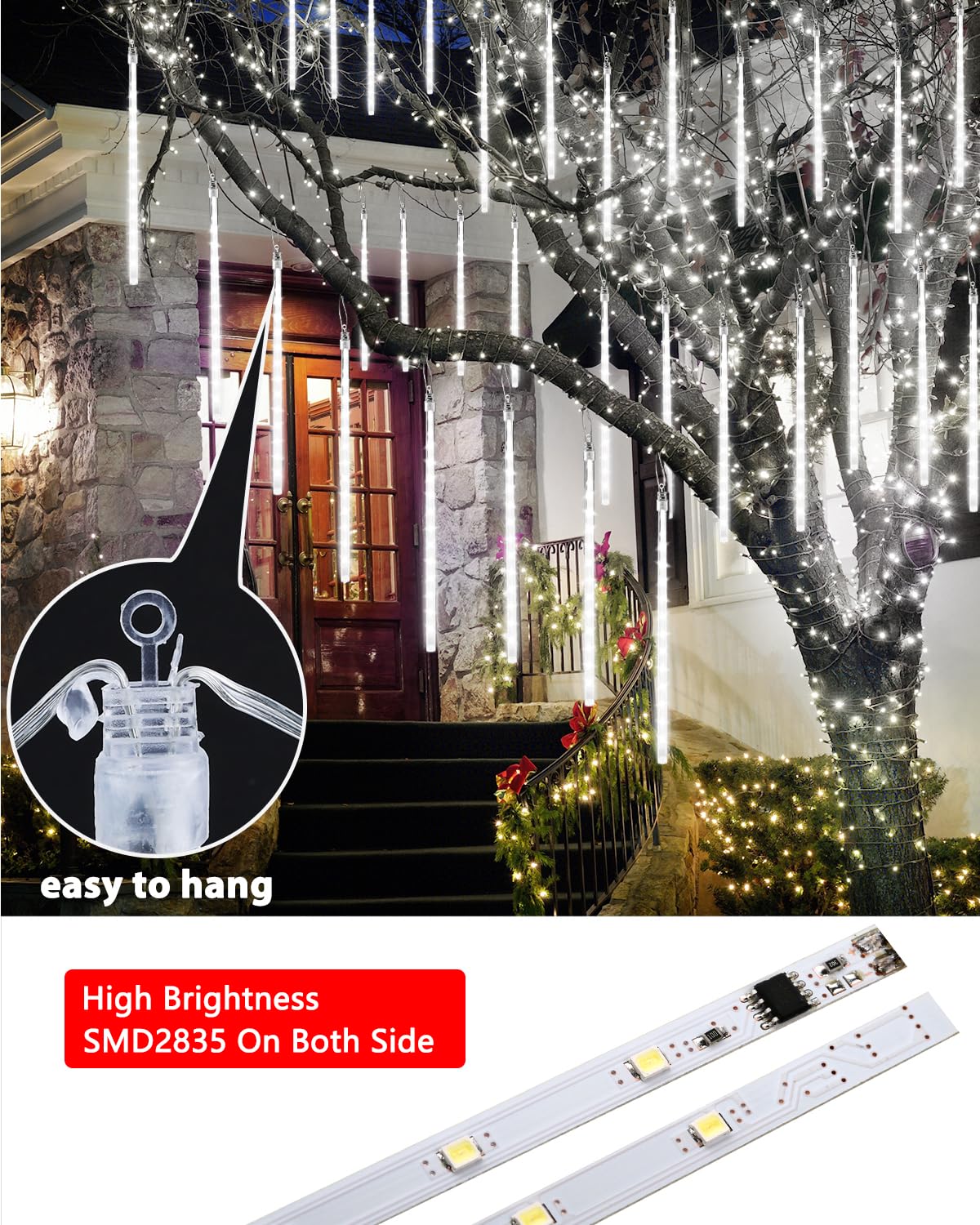 Flacchi 10 Tubes LED Raindrop Lights, Cool White, PVC, Model GP-SW070DC0514T-IP44, Timer Function, Holiday Party Decorations