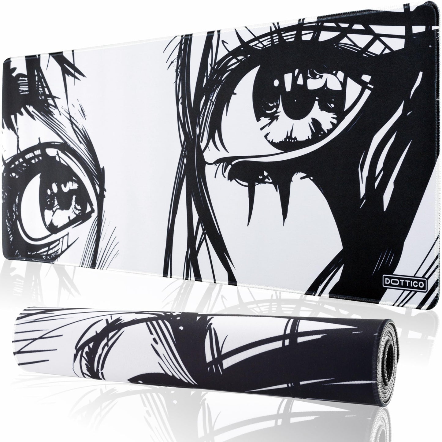 DOTTICO XL Anime Eyes Mouse Pad – Large Manga Girl Desk Mat 31.5x11.8 – Non-Slip, Water-Resistant, Stitched Edges – Aesthetic Japanese Gaming Mat