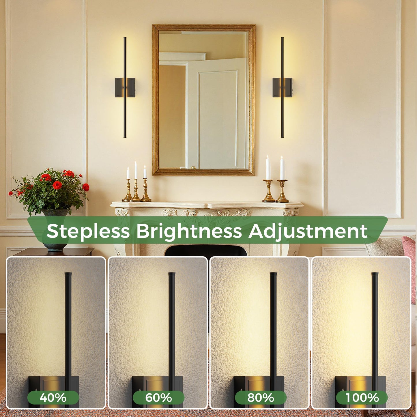 DORESshop Battery Operated Wall Sconces Set of 2, Dimmable, 23.7 Inch, Black, Model SF20250917B0DNZH2Z8N
