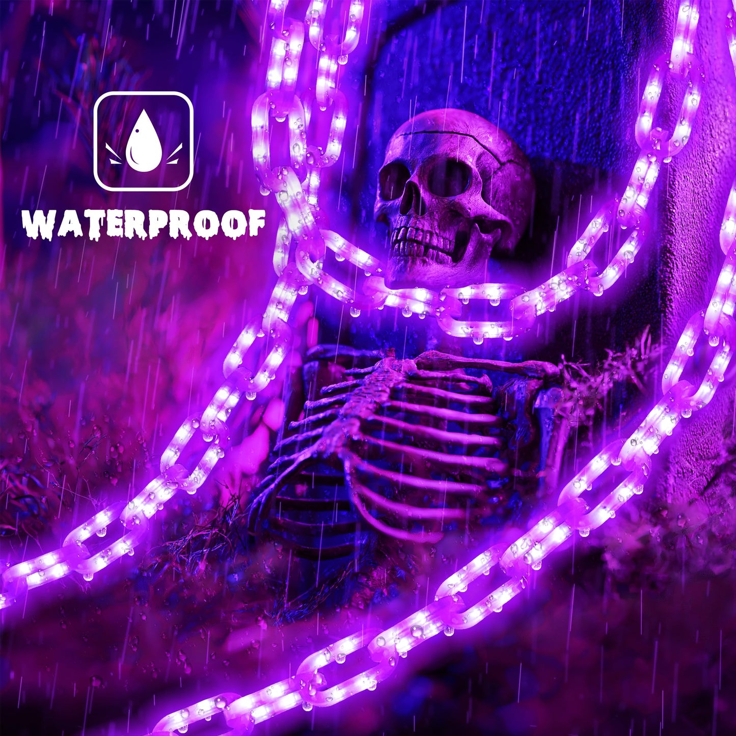 Joomer Battery Operated Halloween Lights Outdoor  9.5 Ft 160 Led Waterproof Halloween Decorative Plastic Chain String Lights  8 Lighting Modes And Timer Function  Suitable For Outdoor Indoor (Purple)