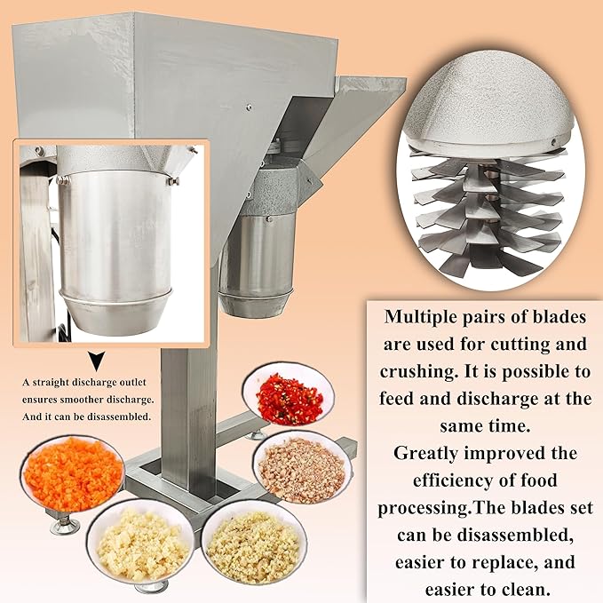 Fruit and Vegetable Crushing Machine Vertical Stainless Steel Food Processor Chopper Fruit Crusher Shredder Electric Garlic Potato Mashing Equipment for Purees Dips and Sauces 220V No Plug