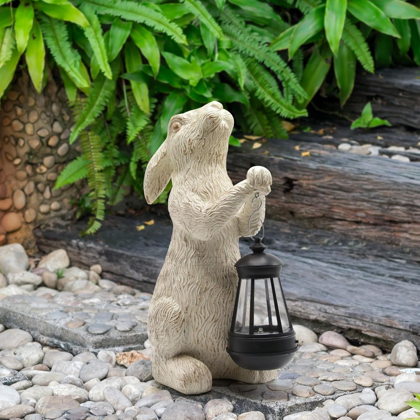 Garden Statues Rabbit with Solar Lights-Bunny Figurine Halloween Decorations Outdoor Rabbit Decor for Lawn,Balcony-Yard Art Garden&Patio Decor,Unique Housewarming&Birthday Gifts for Women Mom