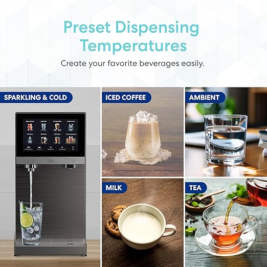 Brio Q60 Sparkling Water Countertop Dispenser with Refillable Tank, No Plumbing Required | Instant Hot & Cold 4 Stage Reverse Osmosis Filtration, Reduces PFAS & Microplastics | Touch Screen Display