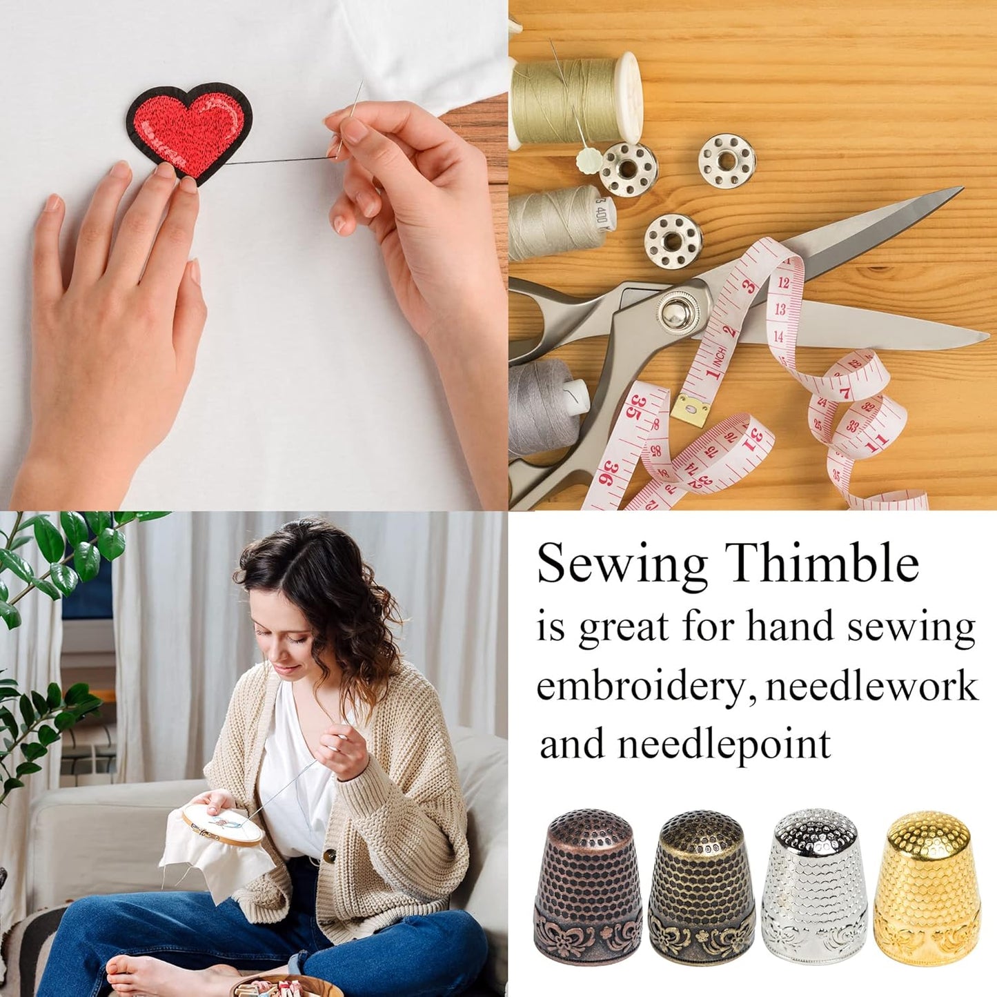 J.CARP 4Pcs Sewing Thimble, Copper Color Sewing Thimble Finger Protector, Finger Shield Fingertip Thimble Sewing Quilting Craft, Accessories DIY Sewing Tools