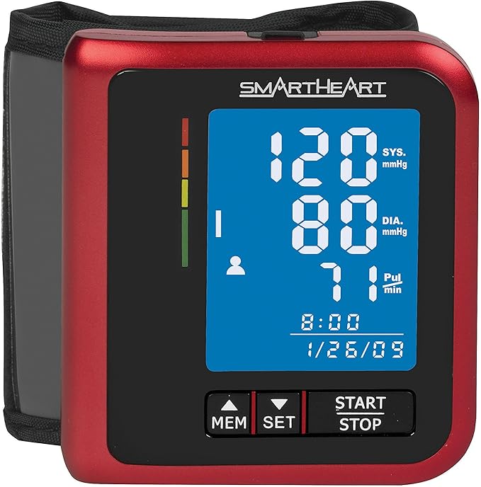 SmartHeart Blood Pressure Monitor | D-Ring Wrist Cuff | Advanced Inflation Technology | Rechargeable | 2-Person Memory
