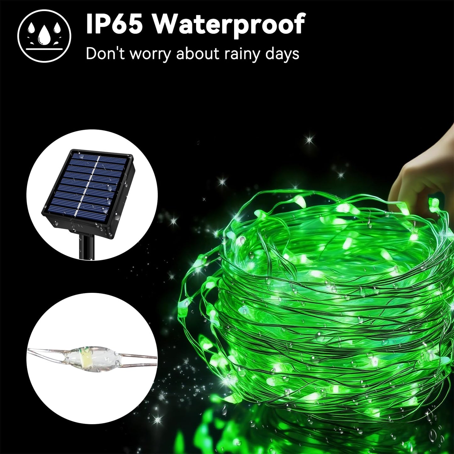 Solar String Lights Outdoor Waterproof 2 Pack Total 66Ft 200Led 8 Modes Twinkle Lights Solar Fairy Lights For Patio  Garden Yard Party Wedding Tree Christmas Halloween Decoration  Green