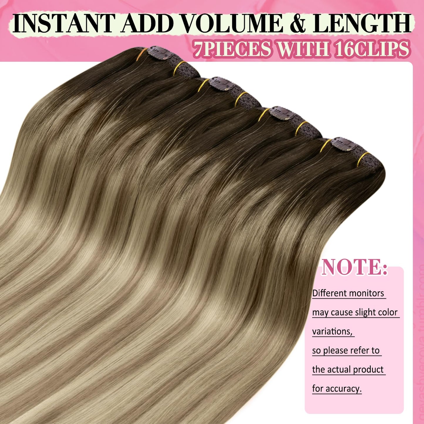 YoungSee Clip on Human Hair Extensions Brown Ombre Clip in Extensions Human Hair Dark Brown Ombre Light Brown with Blonde Remy R