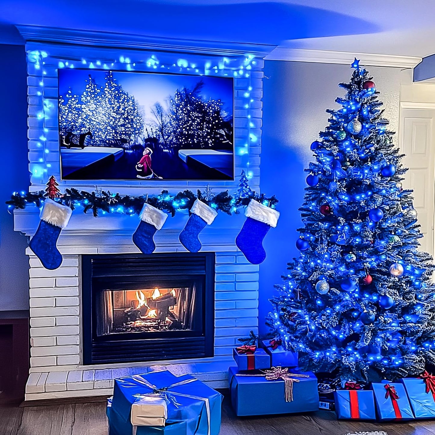 JMEXSUSS 150 LED Blue String Lights, Waterproof, 59 Ft, Connectable, 8 Modes for Indoor Outdoor Holiday Decorations