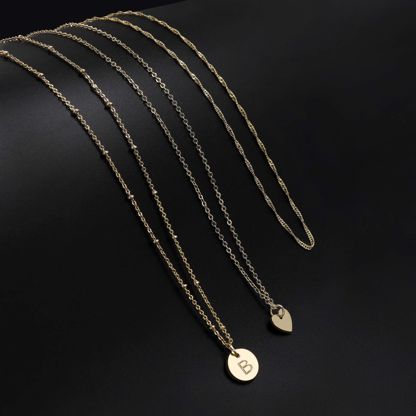 Aisansty Layered Heart Initial Necklaces for Women Handmade Dainty Tiny Heart Personalized Letter Coin Pendant Adjustable Layeri