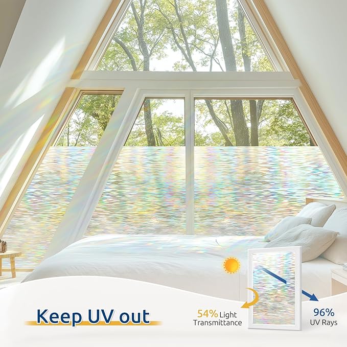 rabbitgoo Window Privacy Film with Installation Tools, Stained Glass Window Film Rainbow Prism Decorative Glass Clings for Home Decor, Static Cling Covering Sun Blocking, 35.4" x 157.4"