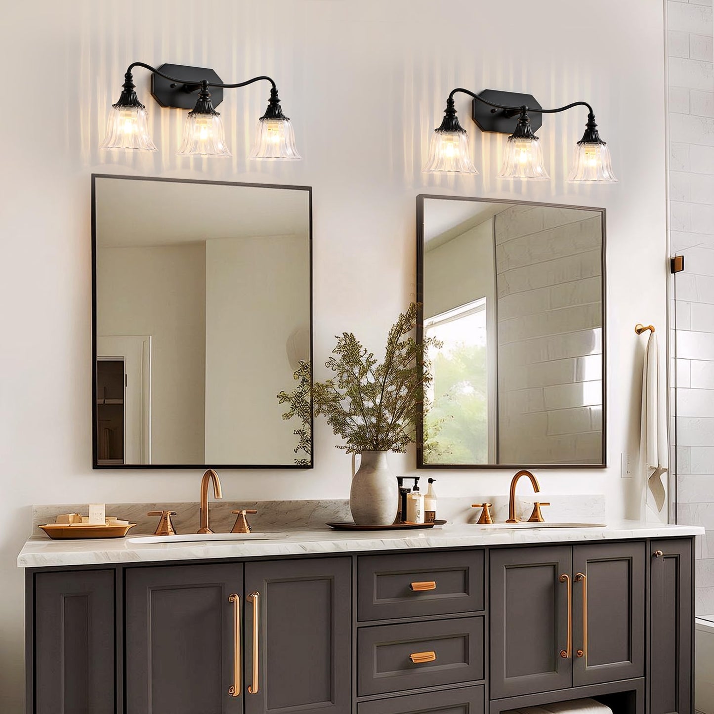 Lmnlvn Bathroom Vanity Black Vintage Light Fixture  3 Lights Bathroom Lighting Matte Antique Brass Finish With Crystal Glass Shade  Black Vintage Vanity Light For Bathrooms
