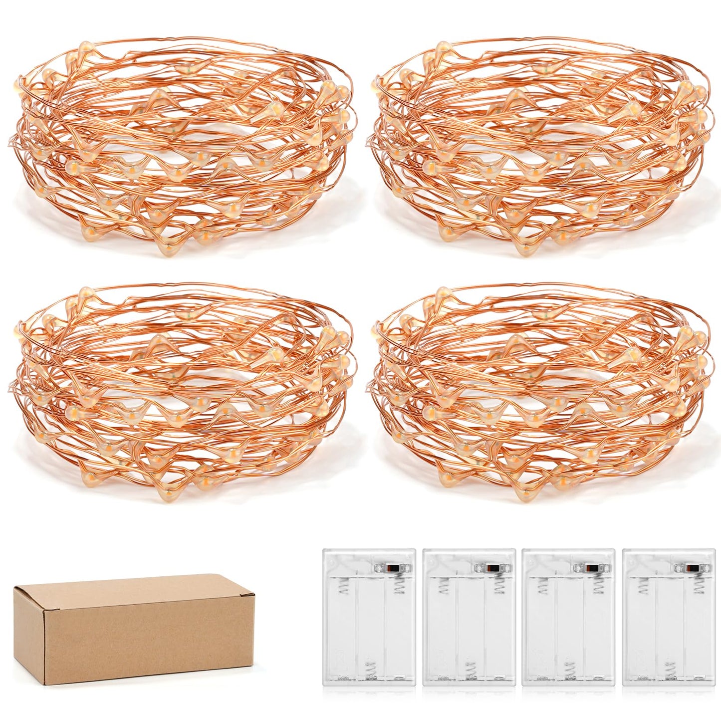Ariceleo Led Fairy Lights, 4 Pack Mini Battery Operated Copper Wire, 5M Blue - Perfect For Bedroom, Christmas, Parties, And Weddings