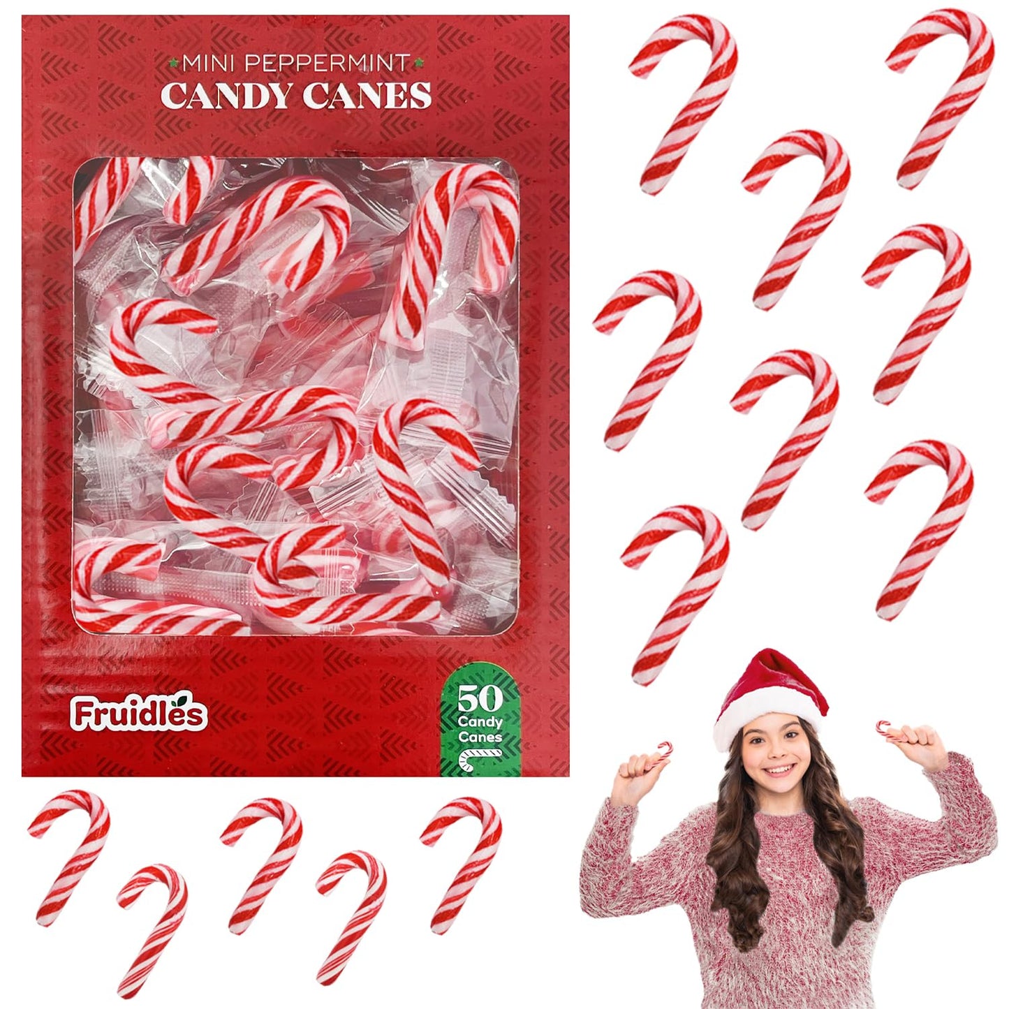 Fruidles Christmas Candy Canes Mini s Suckers, Peppermint Flavor, Individually Wrapped, 2  Inch, Net WT 4.42oz (125g) (50-Pack)