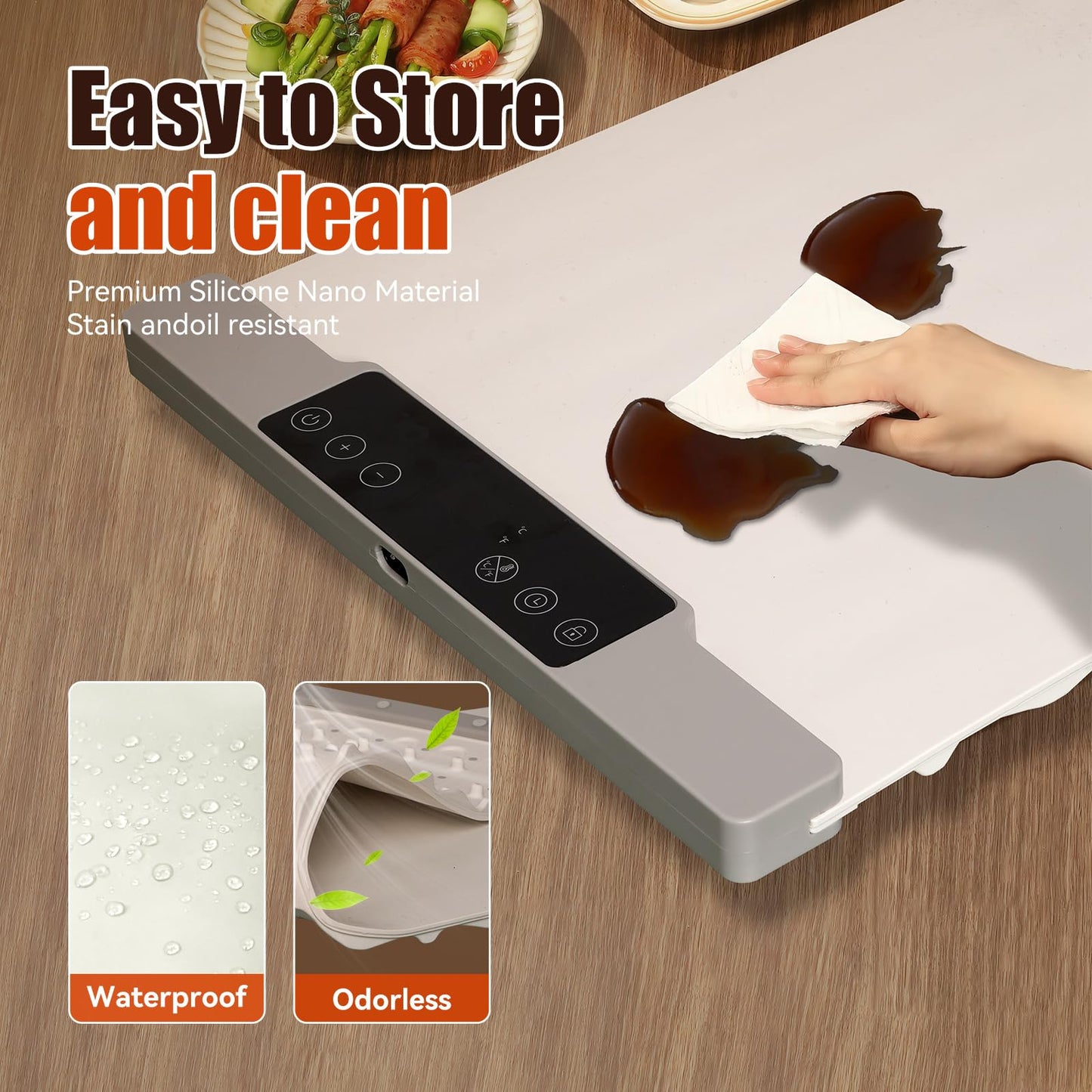 Warming Mat for Food Extra Large 35.4”x13.4” 7 Temperature Settings Silicone Food Warming Mat Roll up Food Warmer with Full Surface Heating Warming Pad Electric Warming Tray for Buffets Party Home