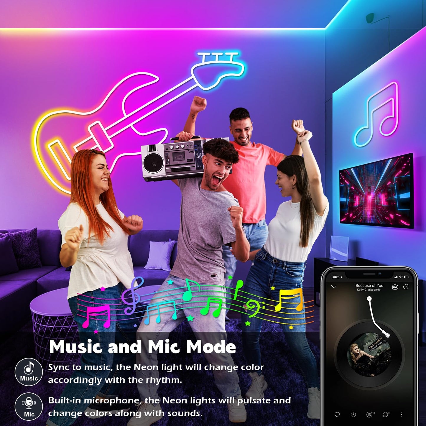 LETIANPAI Neon Rope Lights 32.8FT RGB Waterproof LED Strip with App/Remote, Music Sync, Flexible Design