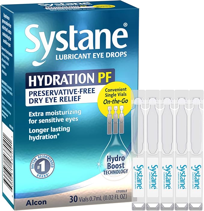 ALCON Systane Hydration Preservative-Free Lubricant Eye Drops, Transparent, 0.6 Fl Oz, 30 Count