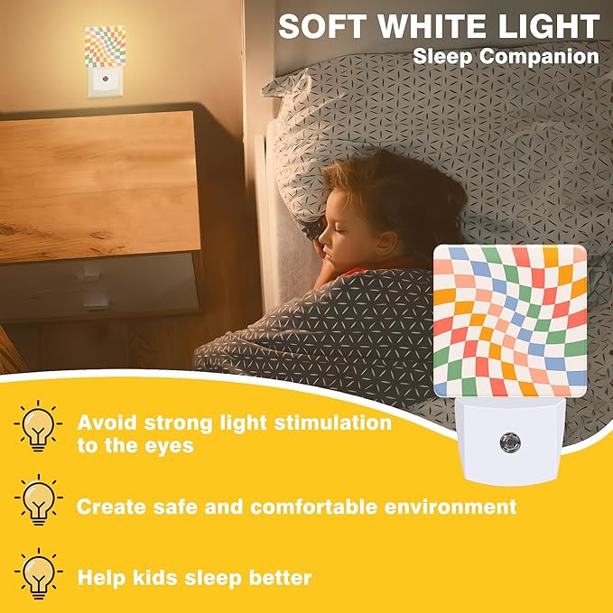Wavy Checkerboard Night Light, Plug-in Nightlight with Dusk to Dawn Auto Sensor for Home Bedroom Hallway Kitchen Stairway 0.5W Sleep Friendly Led Lamp for Women Men