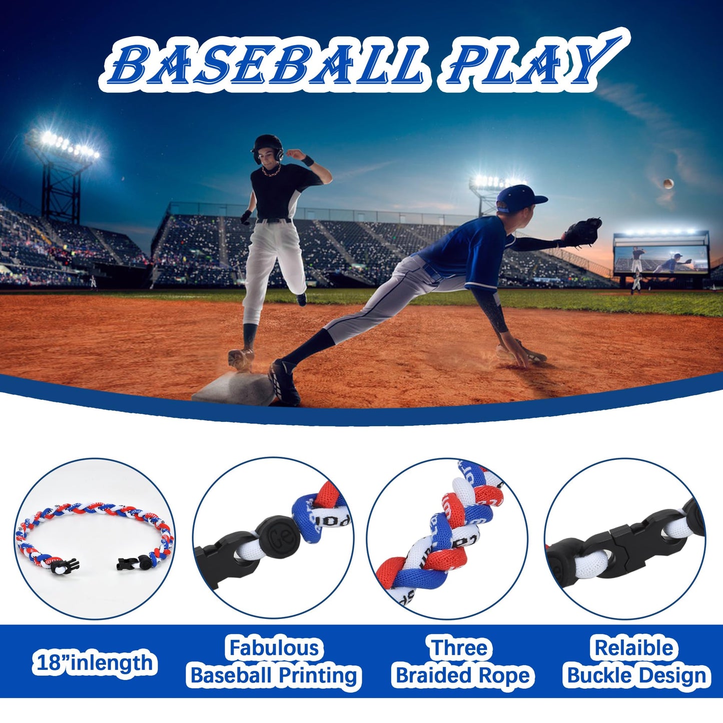 12Pack Baseball Necklaces for Boys, 18inches Braided Rope Tornado Titanium Sports Necklaces, Ideal for Baseball Team Gifts, Part