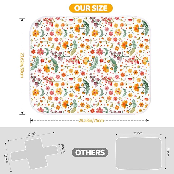 Diaper Changing Pads for Baby, Flower Change Mat, 3Layers Waterproof Change Pad Foldable Absorbent Mats for Women, Reusable Incontinence Underpads for Patient 24''x30''