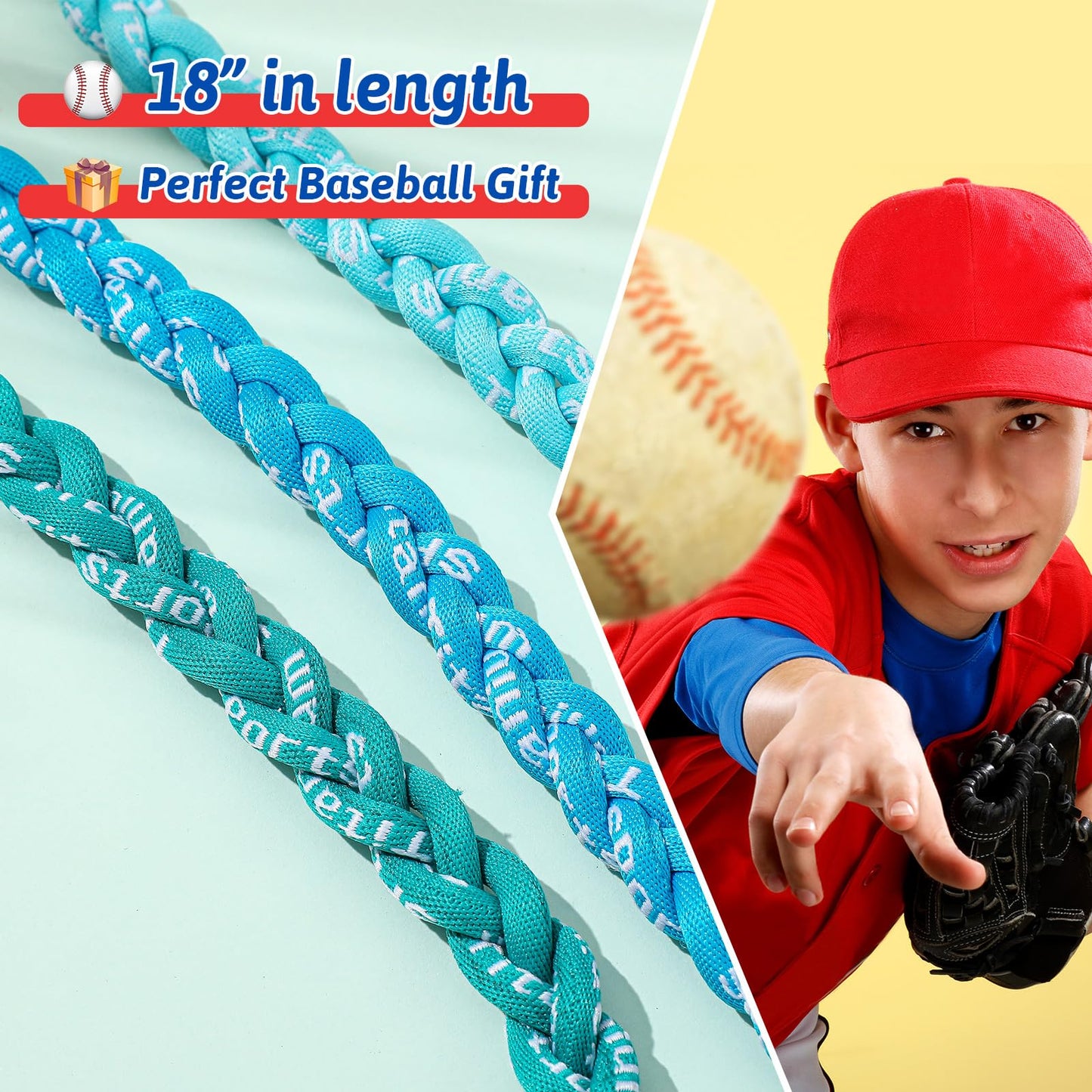 Junkin 3 Pcs Baseball Necklaces Three Braided Rope Titanium Necklace for Team Gifts Boys Men Player Softball Fans Sports (Bule C