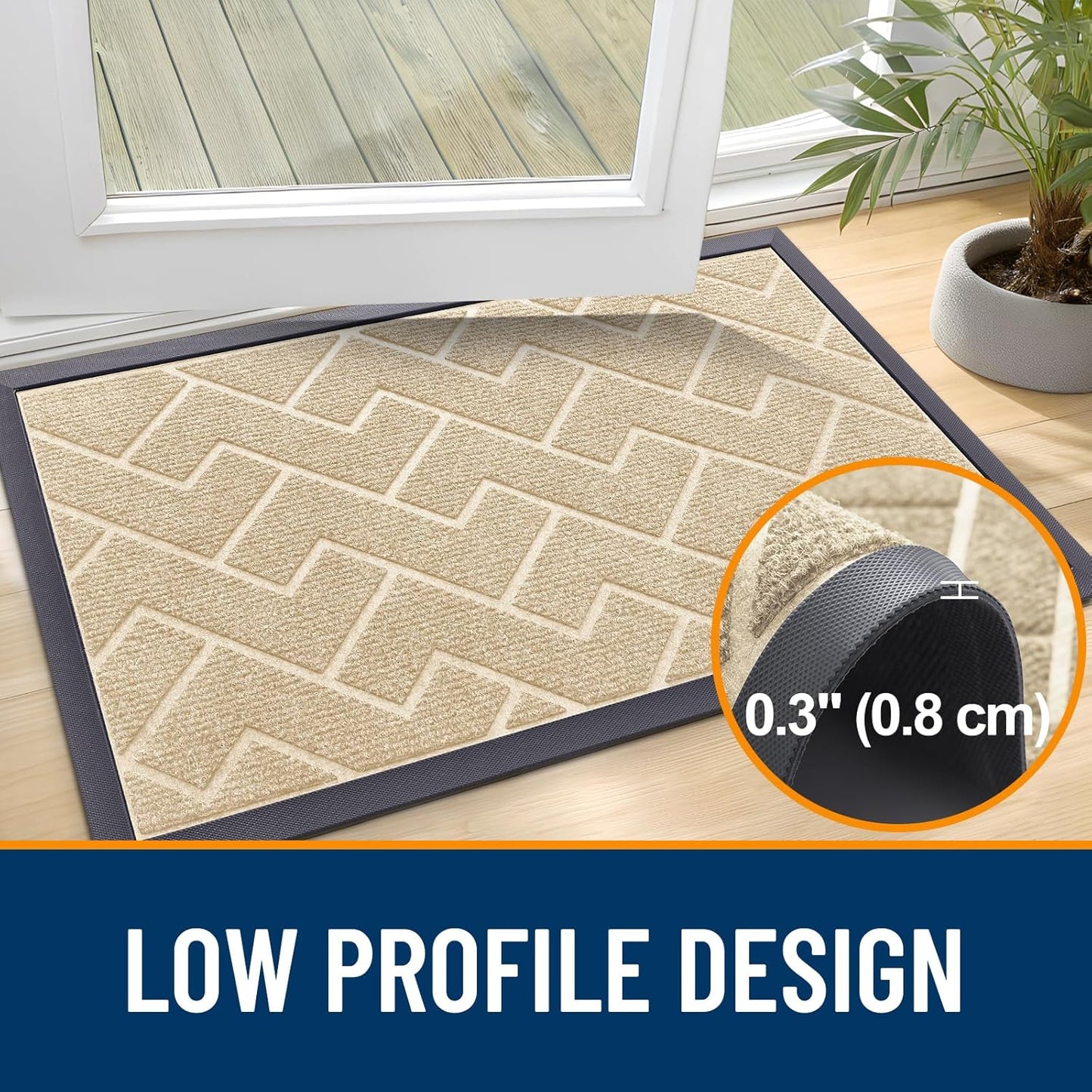 OLANLY Front Door Mat Indoor Outdoor Entrance, Waterproof All-Season, All-Weather Doormat, Sturdy Natural Rubber, Low Profile, Easy Clean Patio Porch Entryway Mat, Herringbone Brick (Beige, 71x23)