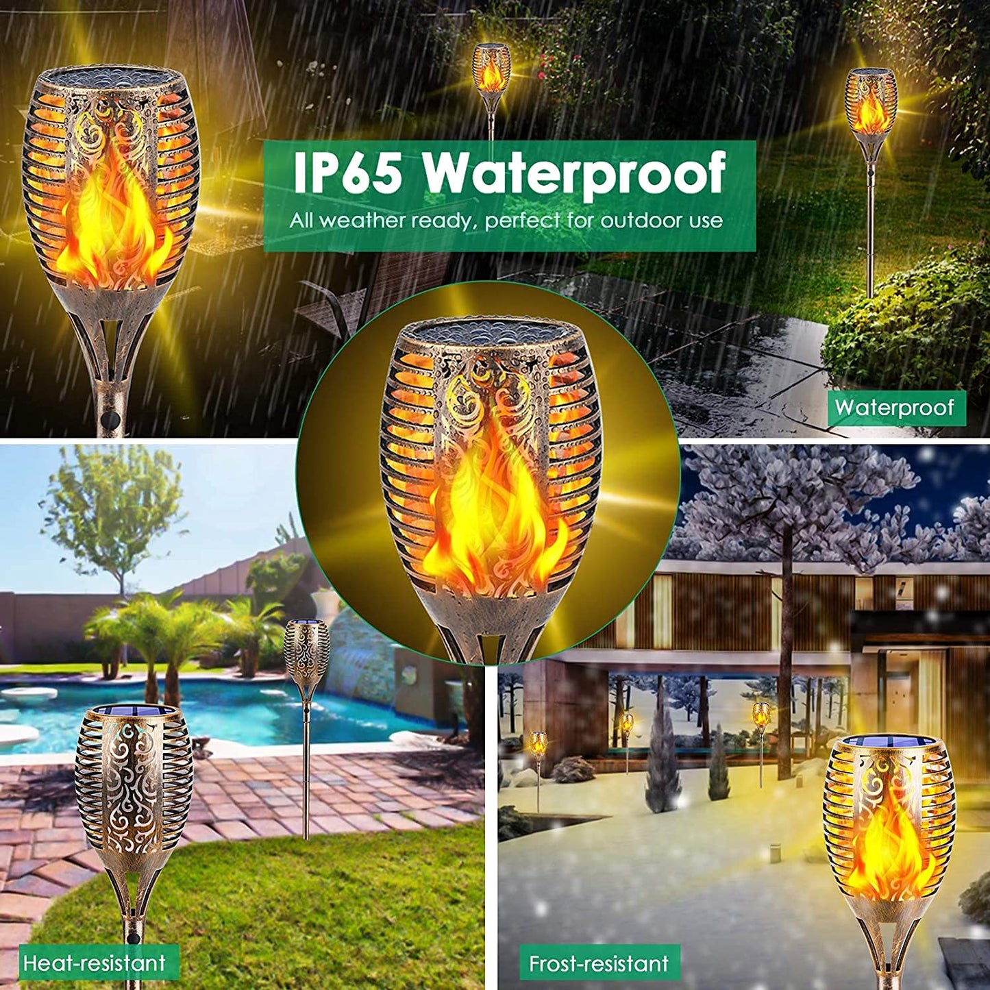 TomCare Solar Torch Lights, 99 LED, Waterproof, 43in, Bronze, Large - 4 Pack, Model SL-1036B