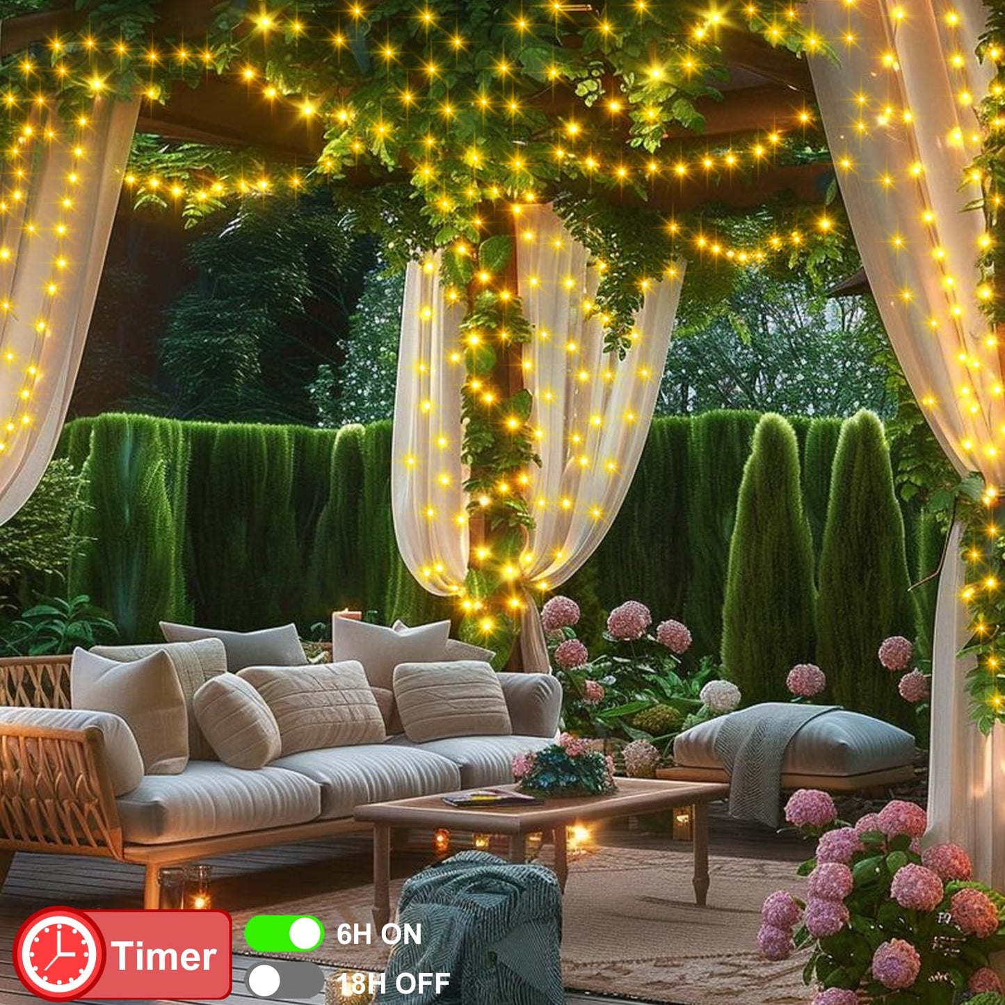 ZAIYW Battery Fairy Lights 50 LED 16.5Ft Dark Green Copper Wire Waterproof with Remote Timer, Warm White, Model DB200