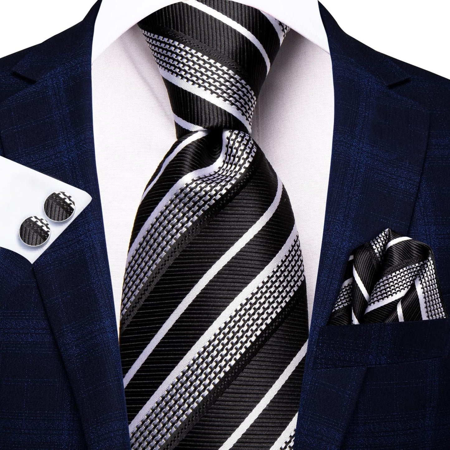 Hi-Tie Men 63inches Tie Set Extra Long Necktie Paisley Tie Pocket Suqare Cufflinks Big and Tall Men Tie