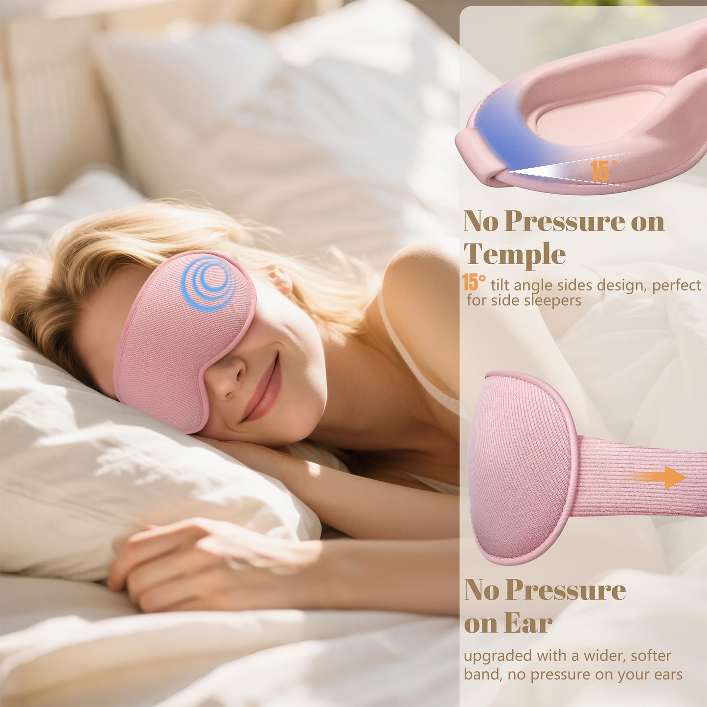 Vynix Sleep Mask for Women Men - 100% Blackout Eye Masks for Sleep, Lash Extensions 3D Contoured Sleeping Mask, Soft Adjustable Light Blocking Eye Cover Blindfold for Travel, Pink