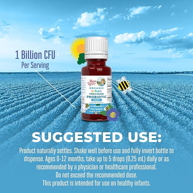 MaryRuth Organics Infant Precision Probiotics Colic & Vitamin D3 Drops | USDA Organic, Clean Label Project Verified® | Vitamins for Immune Support & Overall Wellness | Vegan, Non-GMO, Gluten Free