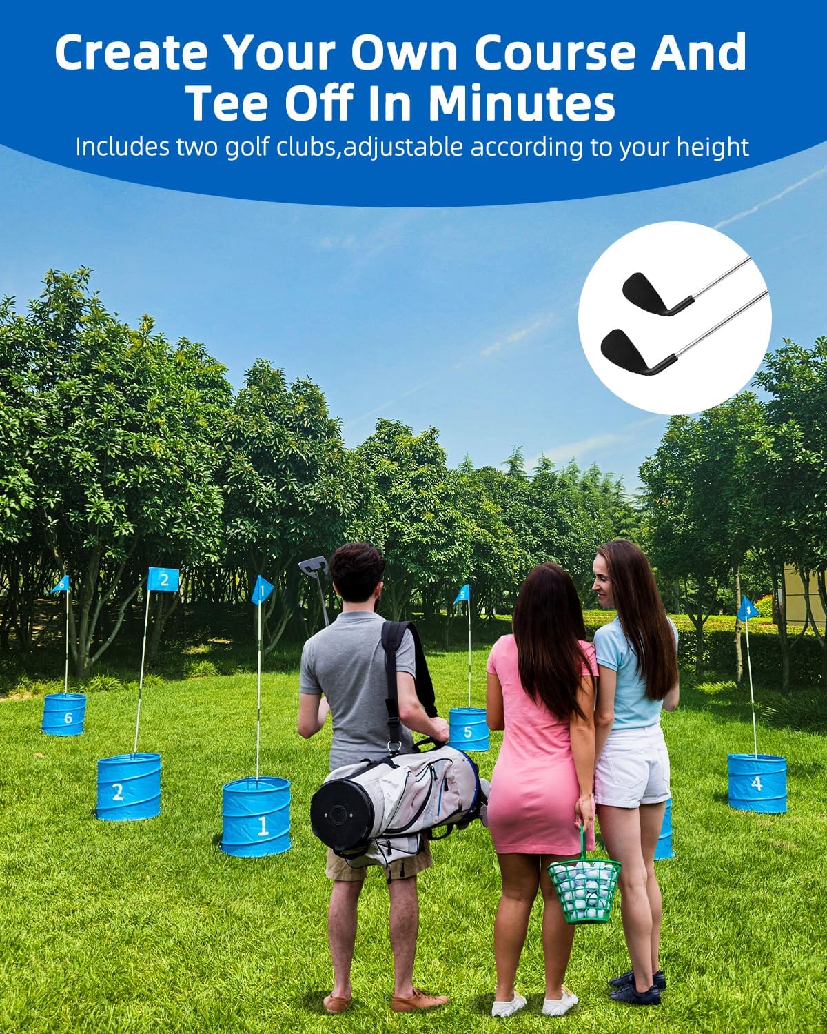 Golf Game with 2 Clubs Right Handed,Practice Golf with 6 Buckets, Outdoor Golf Gift for Adults,Holes Golf Outdoor Game for Lawn,Yard,Camping,Park