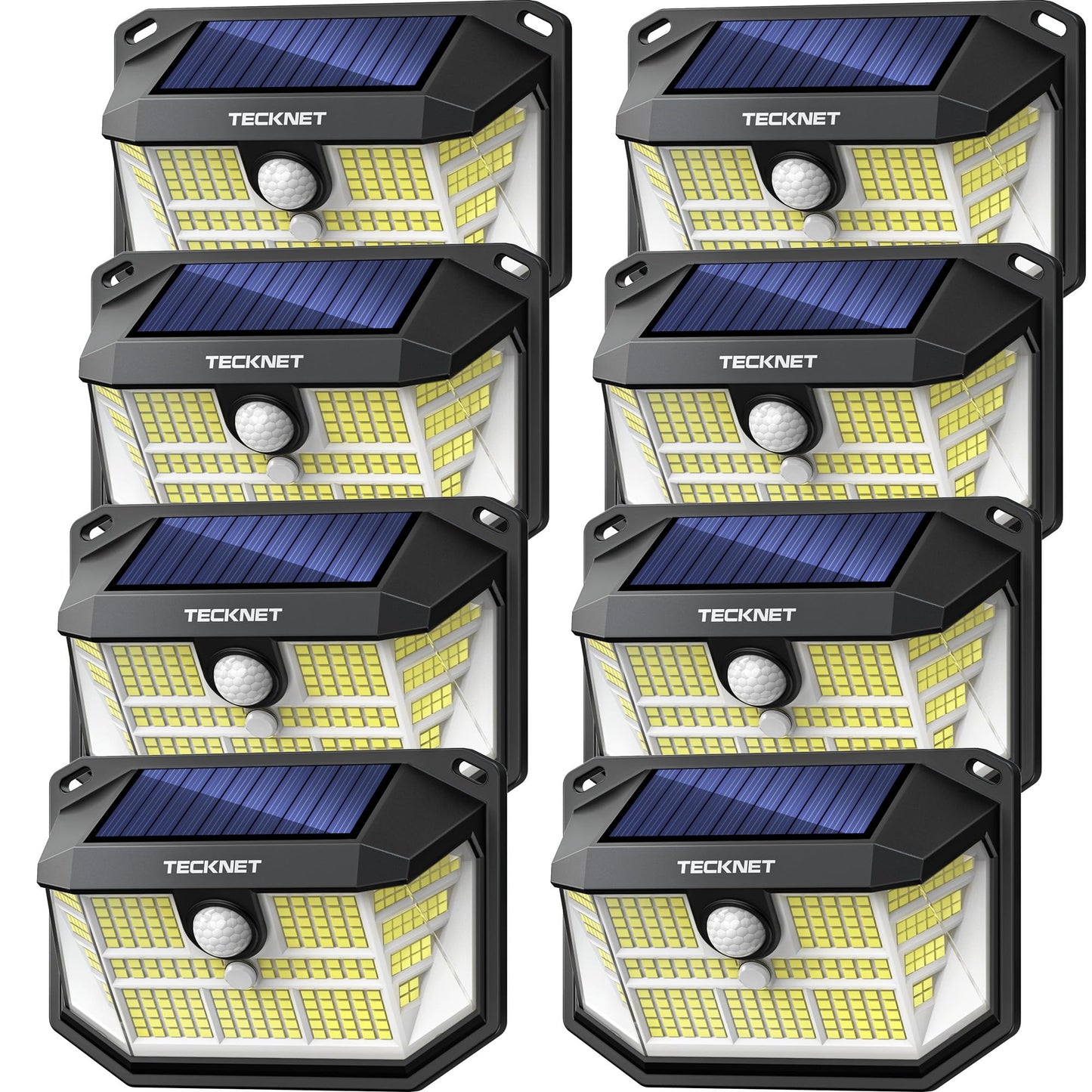 TECKNET LED Solar Motion Lights, 8 Pack, 300? Angle, 3 Lighting Modes, IP65 Waterproof, Warm White, Model TK-SL001
