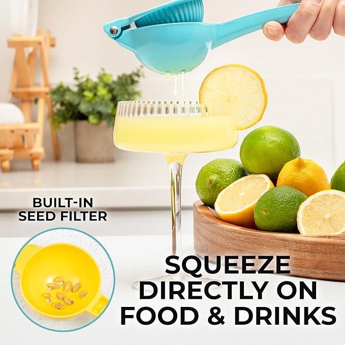 Zulay Premium Quality Metal Lemon Squeezer, Citrus Juicer, Manual Press for Extracting the Most Juice Possible - Light Blue