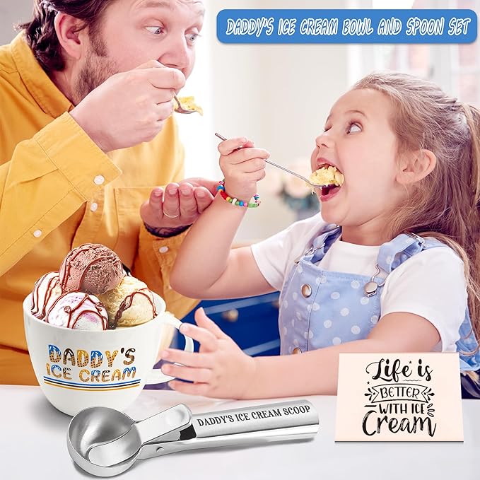 Christmas Daddy Gifts, Gifts for Dad from Daughter Birthday, Daddy's Ice Cream Bowl Scoop Shovel Spoon Set, DadIce Cream Gift from Son Daughter, Ideal Xmas Birthday Father's Day Gift for Him