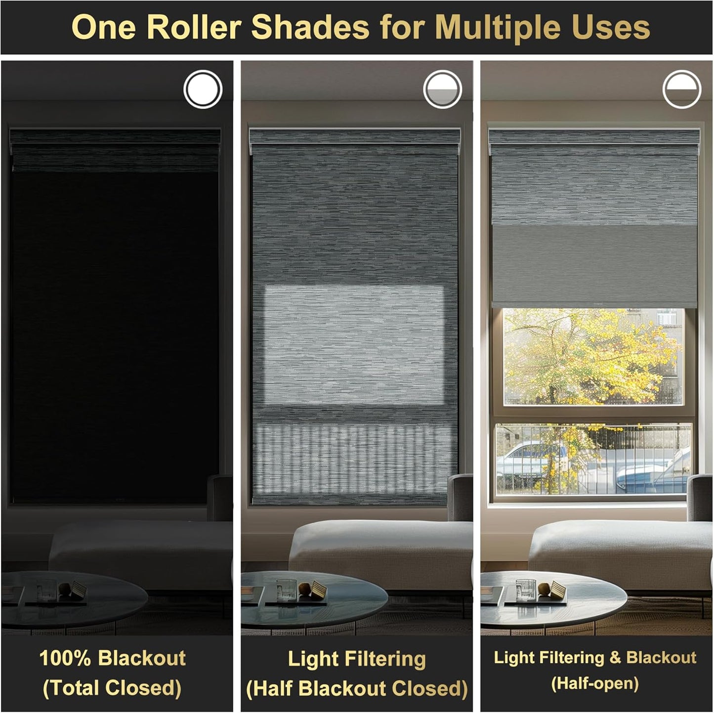 BERISSA Cordless Dual Roller Shades with Cassette Valance, Double Window Shades - Blackout and Light Filtering, Day and Night for Home Office Door. Striped Jacquard Grey. 38 W x 56" H