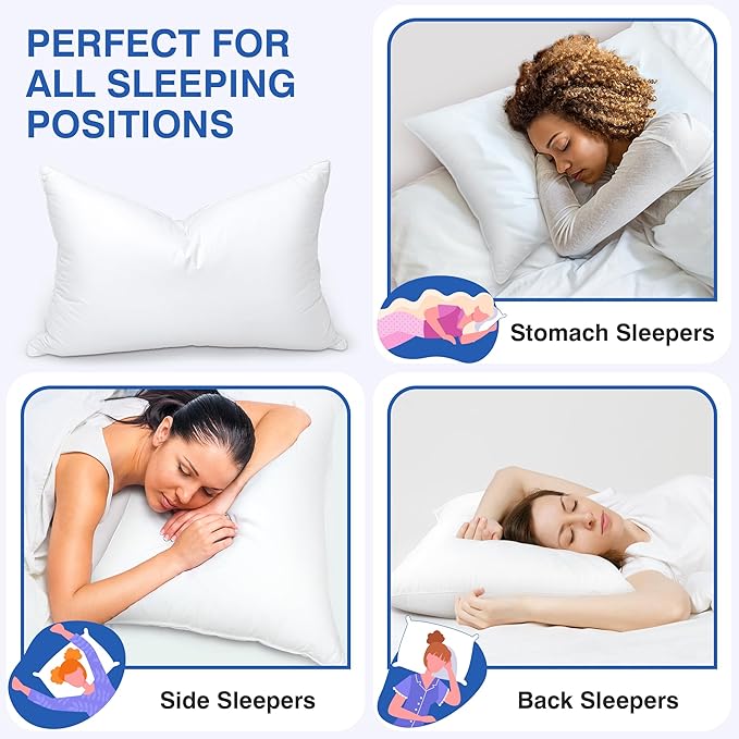 Goose Feather Bed Pillow Queen Size Set of 2 - Hotel Down Pillows for Sleeping, Soft 600 Thread Count Cotton Cover, Fluffy Support Surround Fill Polyester for Back, Stomach, Side Sleepers