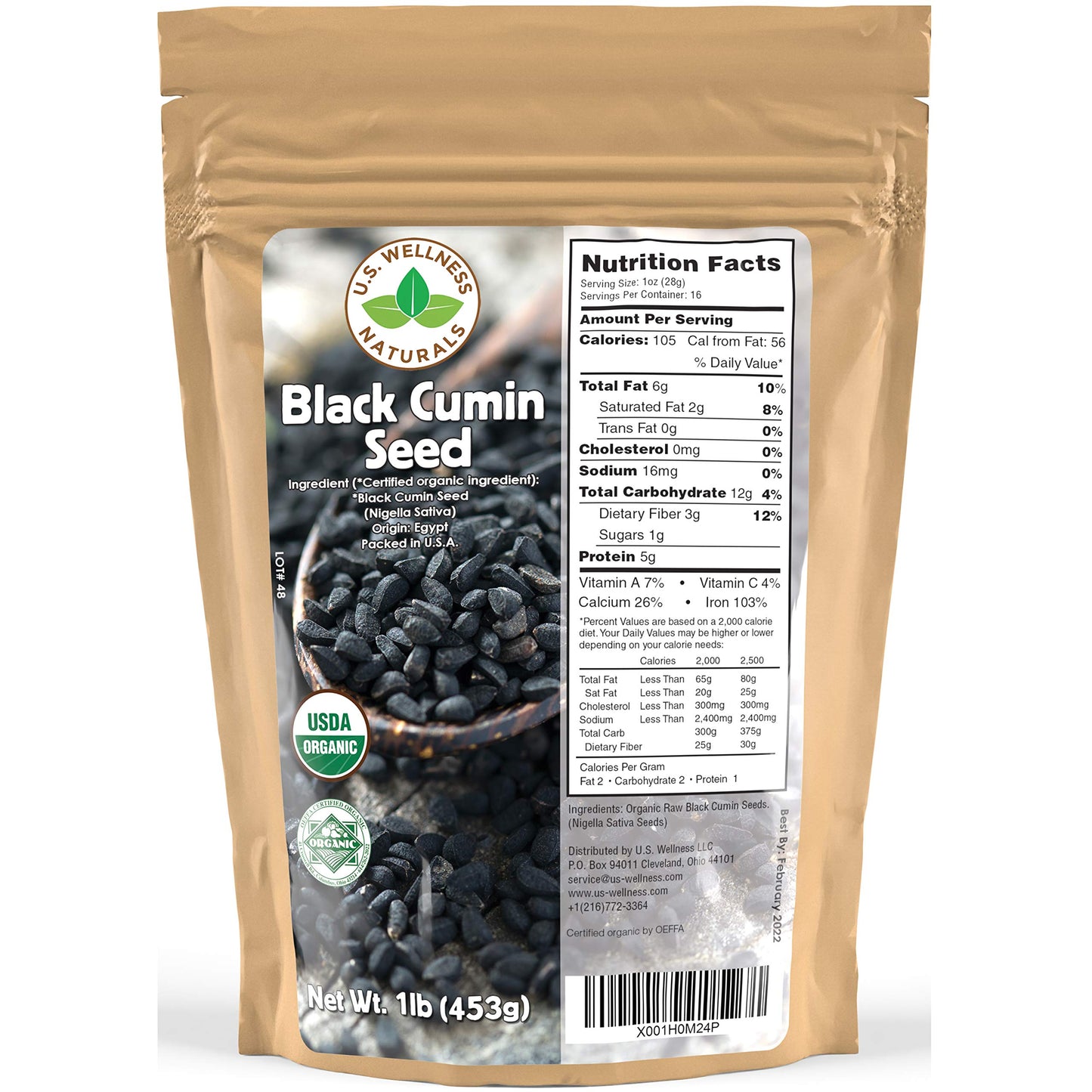 Black Cumin Seed 1lb (16Oz) (Nigella Sativa): 100% USDA Certified ORGANIC Bulk Egyptian Black Caraway - AKA Kalonji, by U.S. Wel