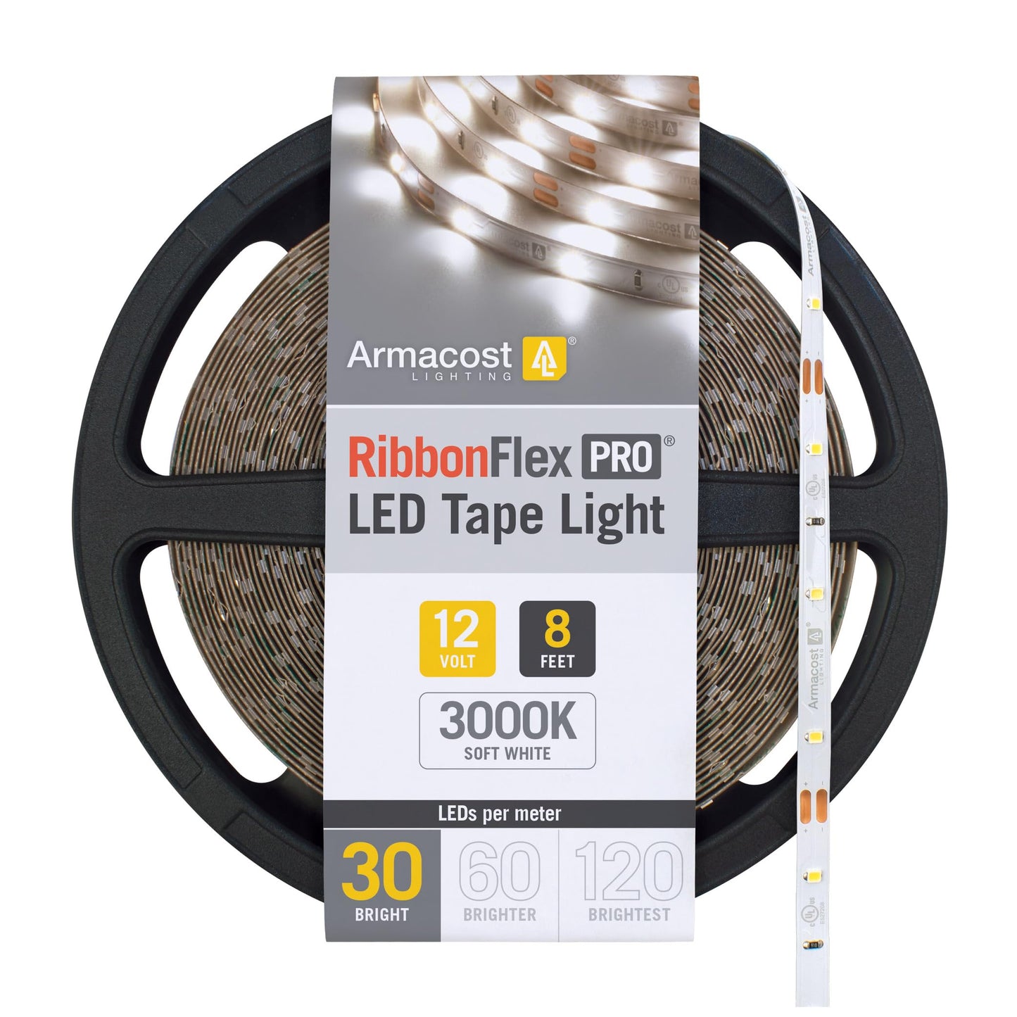 Armacost Lighting Ribbonflex Pro Tape Light, 8.2 Ft, 30 Leds/M, 3000K Soft White, Model 141210, Plastic Material