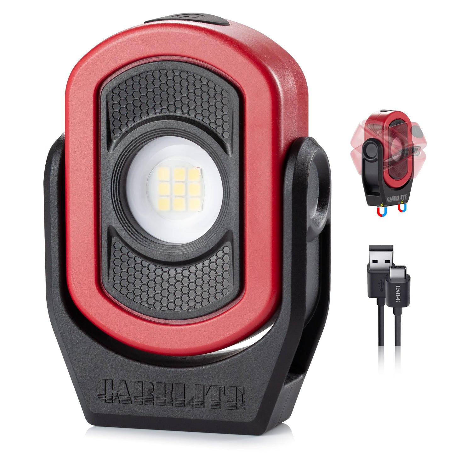 Carhigh-standard Work Light  Magnetic Light With 3 Modes & 360 Pivoting Head  780 Lumen Rechargeable Pocket Light For Mechanics  Jobsites And Emergency (Red)